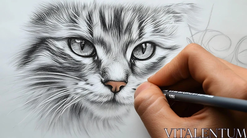 Realistic Cat Pencil Sketch AI Image