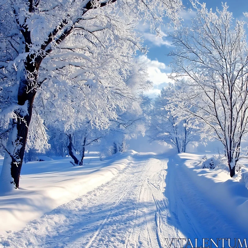 Peaceful Winter Landscape with Snow-Laden Trees AI Image