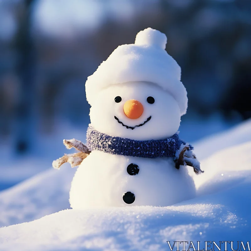 Charming Snowman with Knitted Scarf AI Image