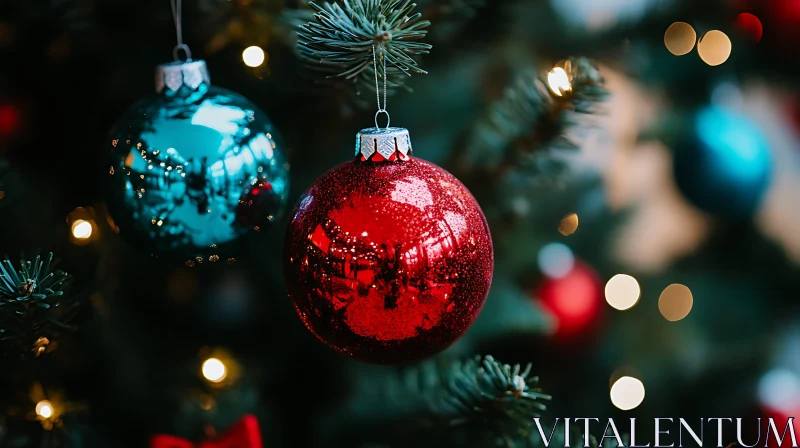 Festive Christmas Tree Baubles and Lights AI Image