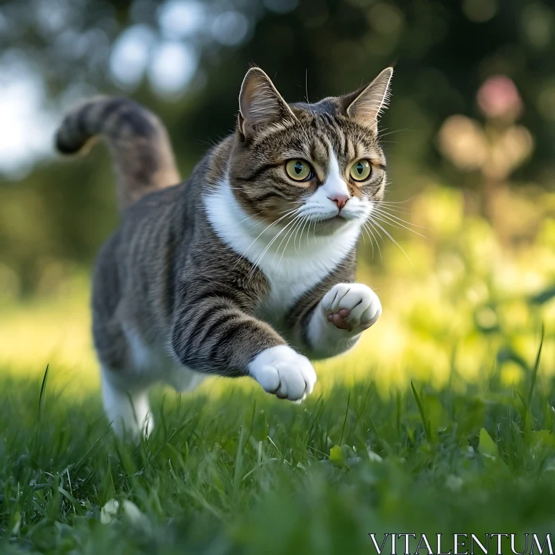 Focused Tabby Cat in Motion AI Image