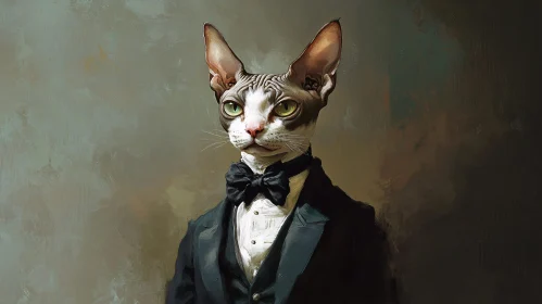 Whimsical Portrait of a Sphynx Cat in a Tuxedo