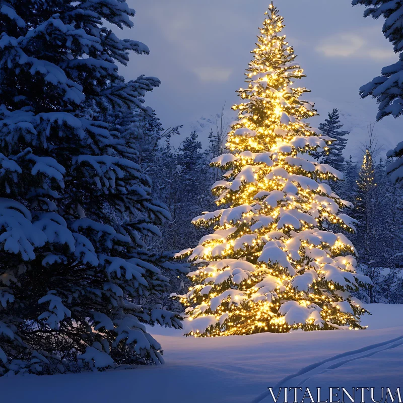 Glowing Christmas Tree in a Snowy Winter Forest AI Image