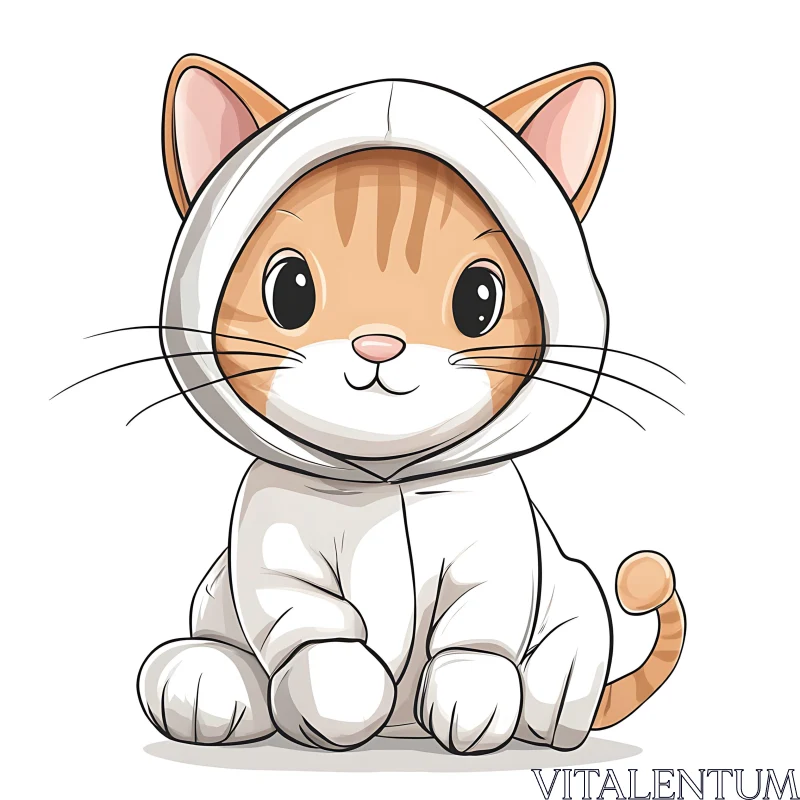 Cute Kitten in White Hoodie Illustration AI Image