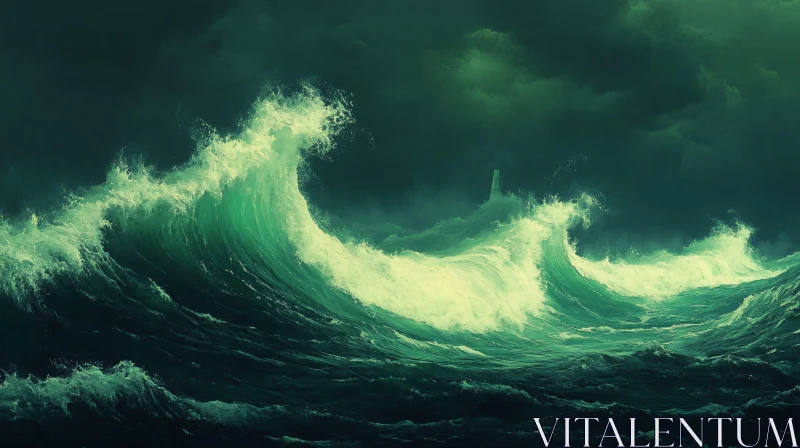 Stormy Sea with Powerful Waves AI Image