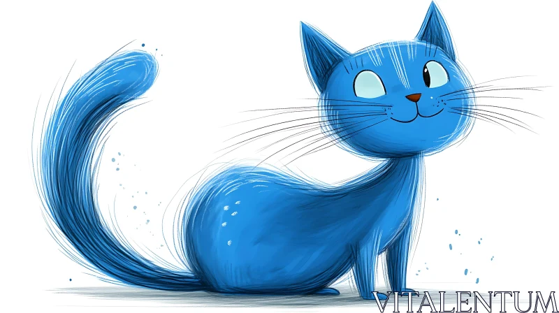 Playful Blue Cat Illustration AI Image