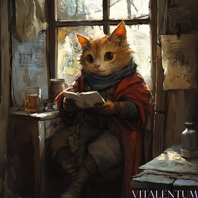 AI ART Historical Cat by Window with Letter