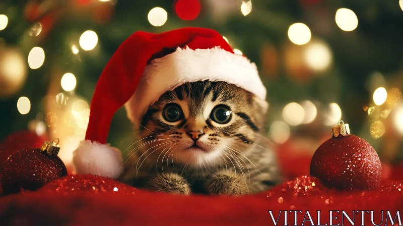 Festive Cat in Santa Hat AI Image