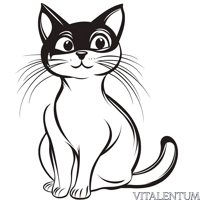 Playful Cat Drawing in Black and White AI Image