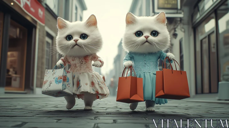 Adorable Kittens in Dresses with Shopping Bags AI Image