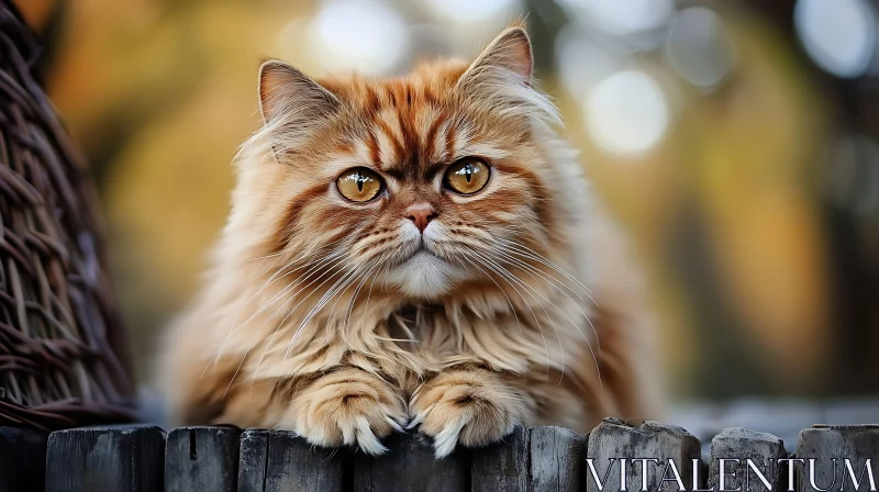 Ginger Fluffy Cat Resting Outdoors AI Image