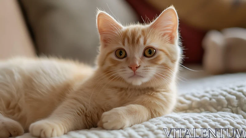 Cute Orange Tabby Kitten Resting on a Soft Blanket AI Image