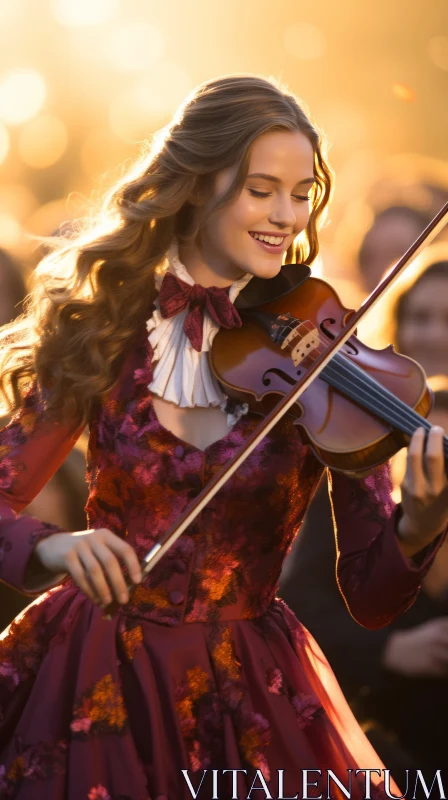 Blond Girl Playing Violin in Traditional Costume AI Image