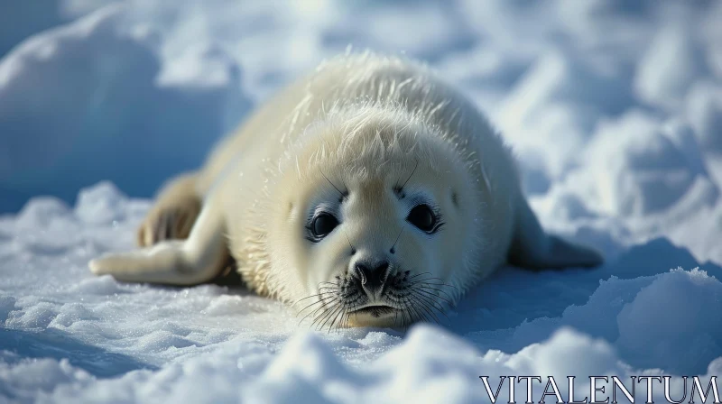 Captivating Close-Up of Harp Seal Pup on Ice Floe AI Image