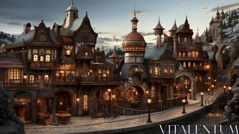 Captivating Fantasy Town with Detailed Renderings AI Image