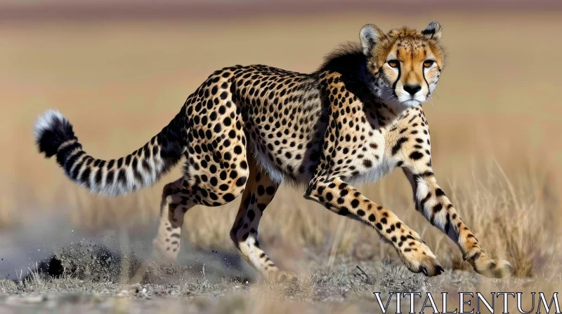Cheetah Running in Vast Desert - Wildlife Photography AI Image