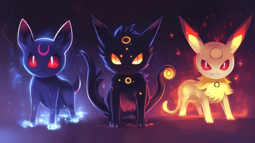 Mystical Cat Creatures with Luminous Designs