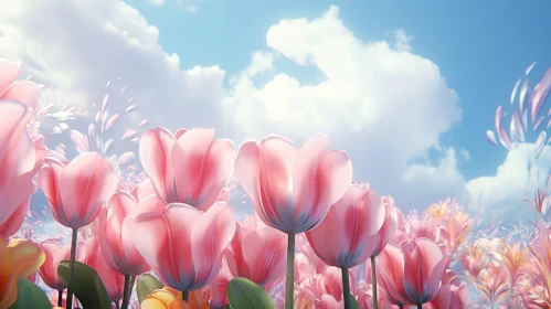 Dreamy Field of Pink Tulips Rendered in Cinema4D