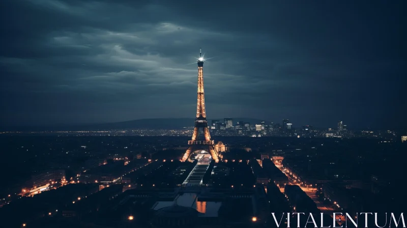 Eiffel Tower Under a Dark Sky: A Cityscape Masterpiece AI Image