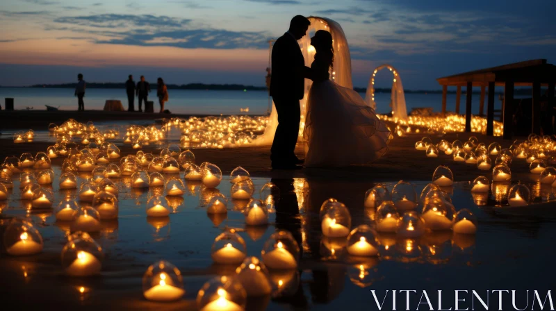 Elegant Beach Wedding Illuminated by Candlelight AI Image