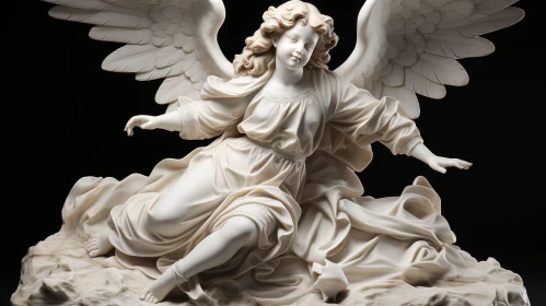 Ethereal White Marble Angel Statue - 3D Rendering