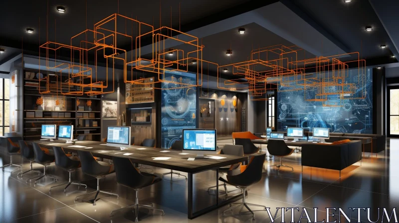 AI ART Modern Office Space with Collaborative Workstations