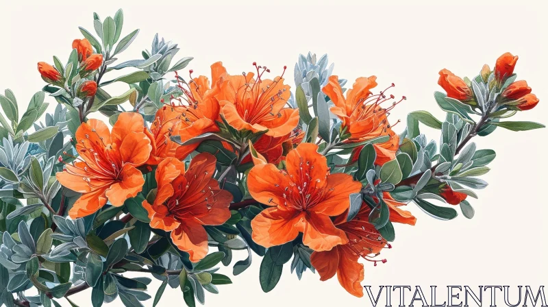 Orange Azalea Flowers in Captivating Watercolor AI Image