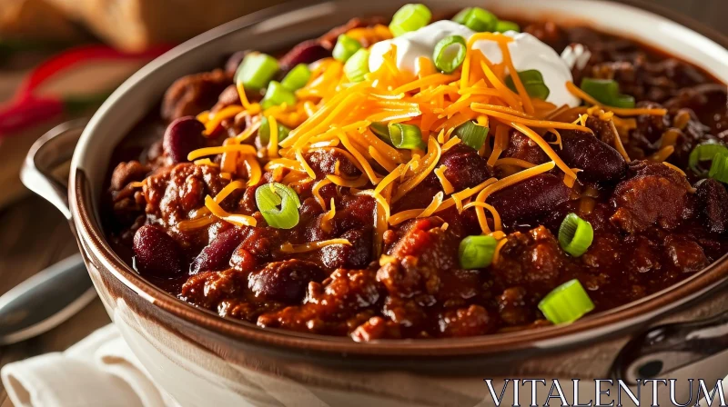 Savor the Flavors: Hearty Bowl of Chili with Ground Beef, Beans, Tomatoes, and Spices AI Image