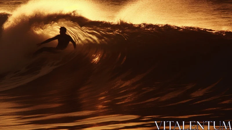 Surfer Riding a Wave at Dusk - Dark Gold and Amber | UHD Image AI Image