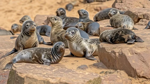 Tranquil Seal Pups Resting on Ocean Rocks - Captivating Nature Scene