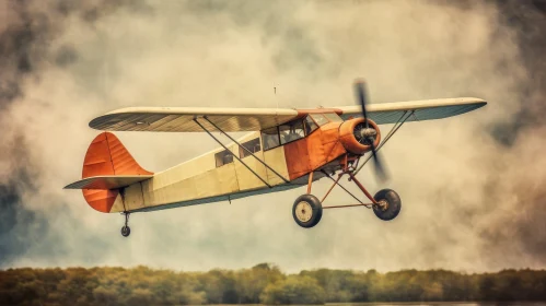Vintage Airplane in Flight over Forest | Orange and White Plane
