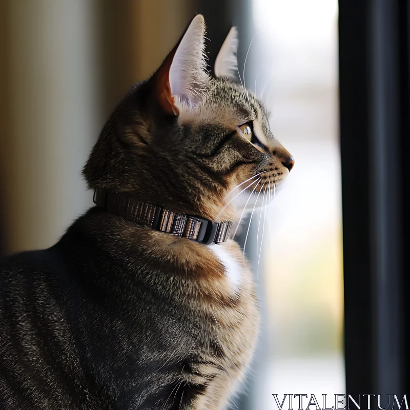 AI ART Tabby Cat in Deep Thought by the Window