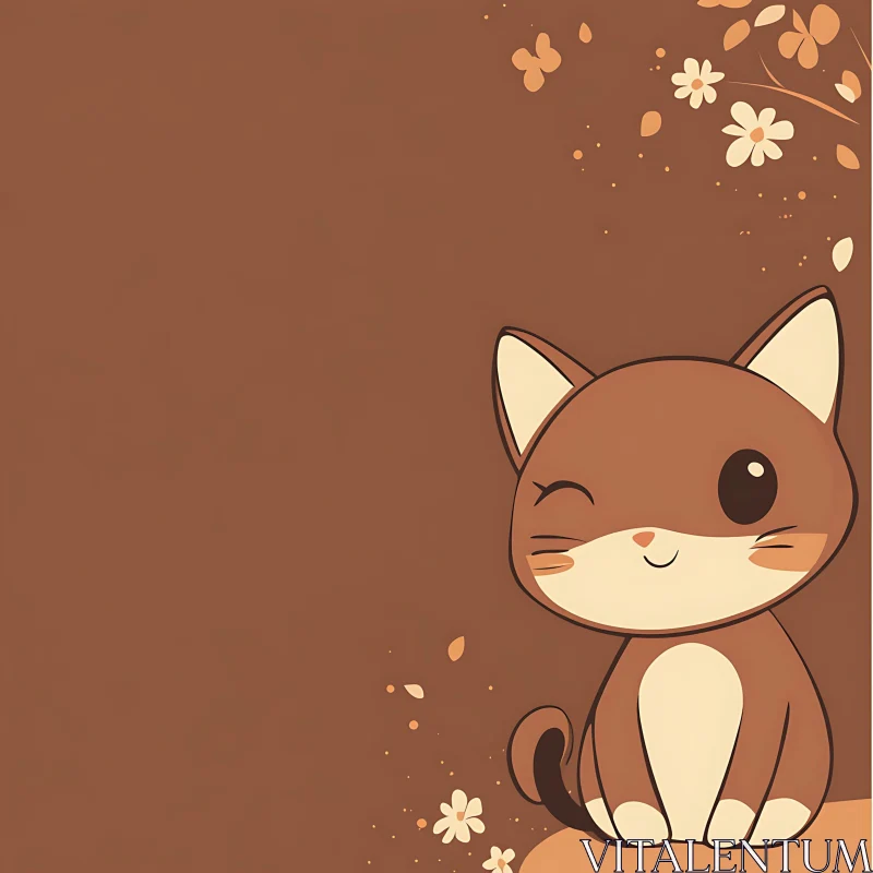 Smiling Cartoon Brown Cat Drawing AI Image