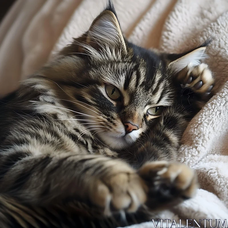 Cozy Feline Resting on a Blanket AI Image