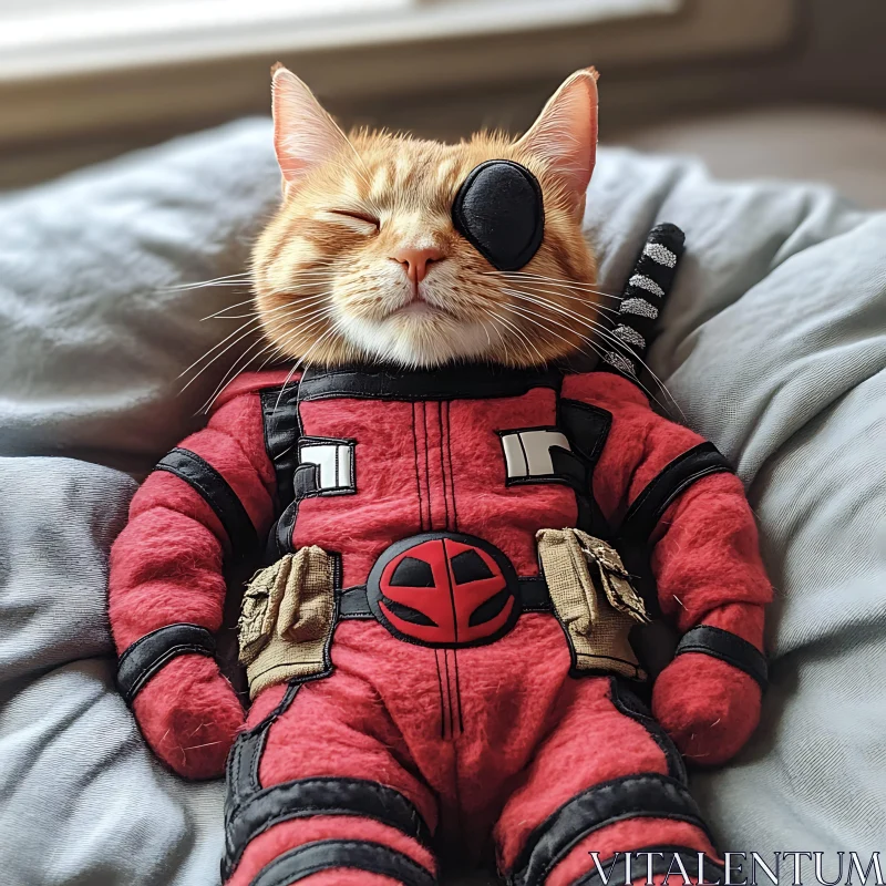 Superhero Cat in Red and Black Costume AI Image