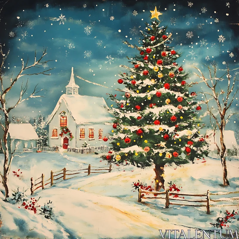 Beautiful Winter Wonderland with Christmas Tree AI Image