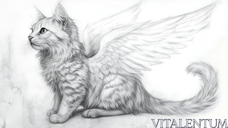 AI ART Winged Cat Pencil Drawing