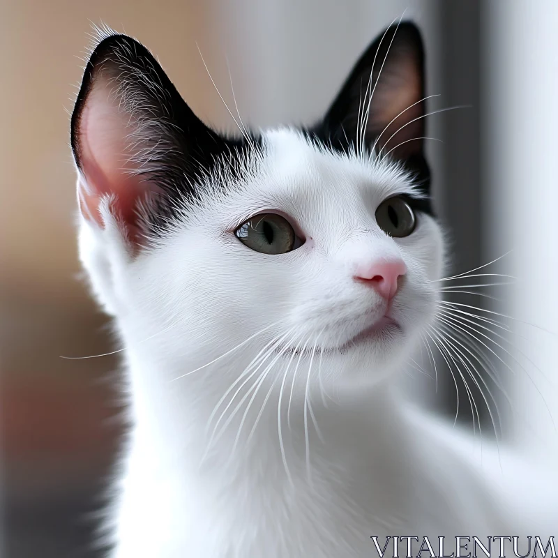 Inquisitive White and Black Cat AI Image