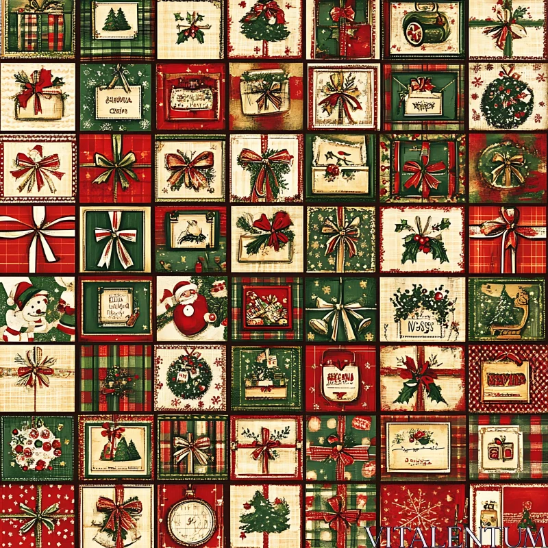 Christmas Holiday Grid of Vintage Illustrations AI Image