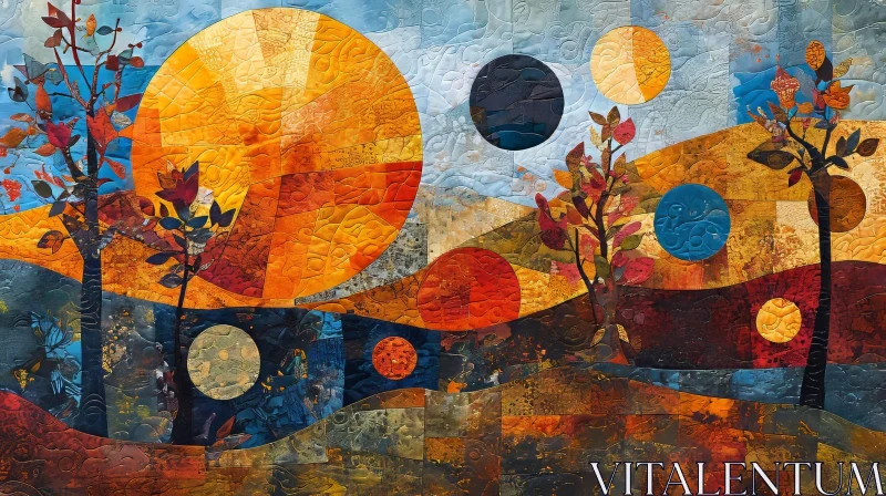 Abstract Landscape: Warm Colors and Geometric Shapes AI Image