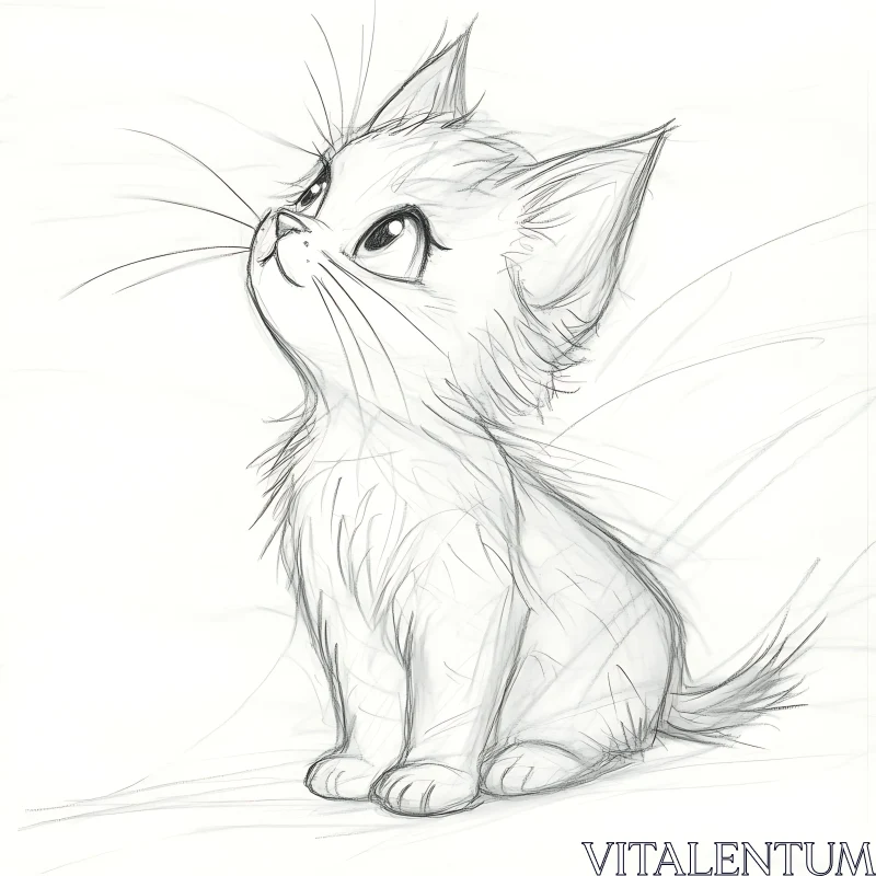 Adorable Kitten Pencil Drawing AI Image