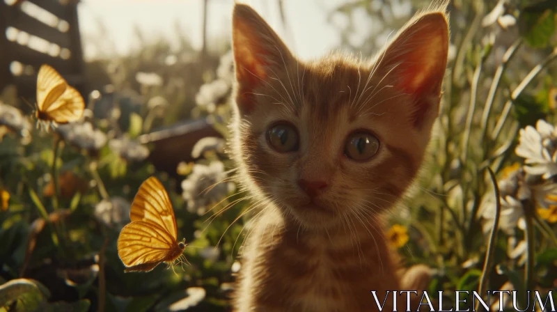 Adorable Ginger Kitten in a Field of Flowers AI Image