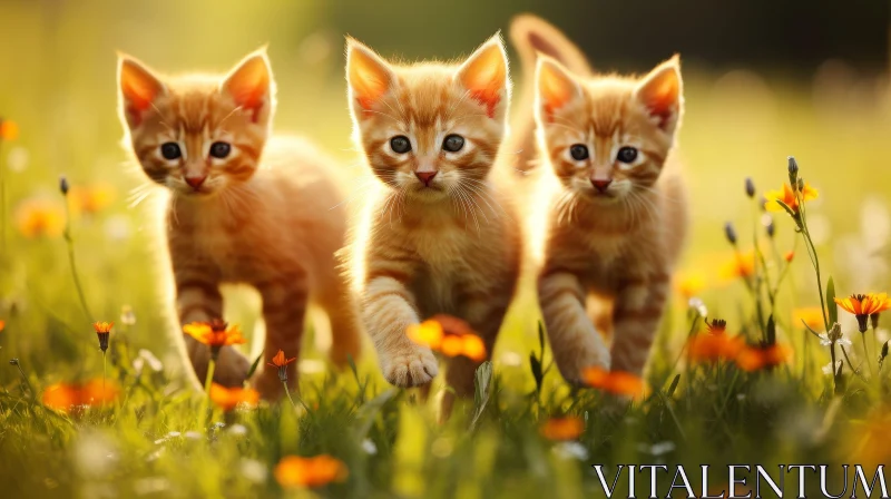 Adorable Ginger Kittens in Flower Field AI Image