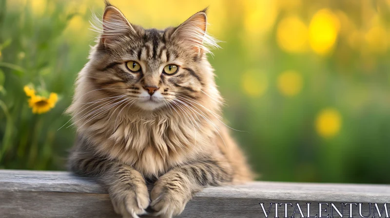 Graceful Long-Haired Cat in Nature Setting AI Image