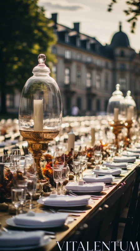 Baroque-Inspired Outdoor Table Setting in Gold and Amber AI Image
