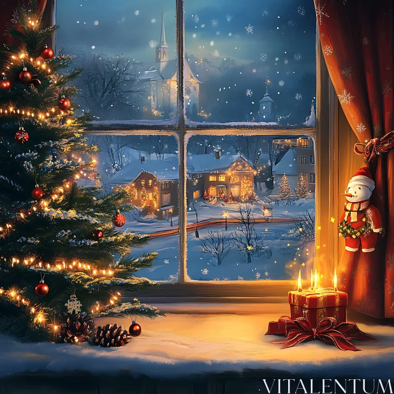 Festive Winter Scene with Christmas Decorations AI Image