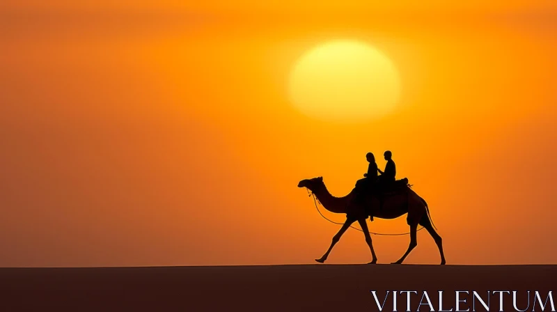 Captivating Sunset Camel Ride: A Romantic Scene of Nature AI Image