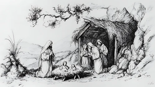 Monochrome Nativity Scene