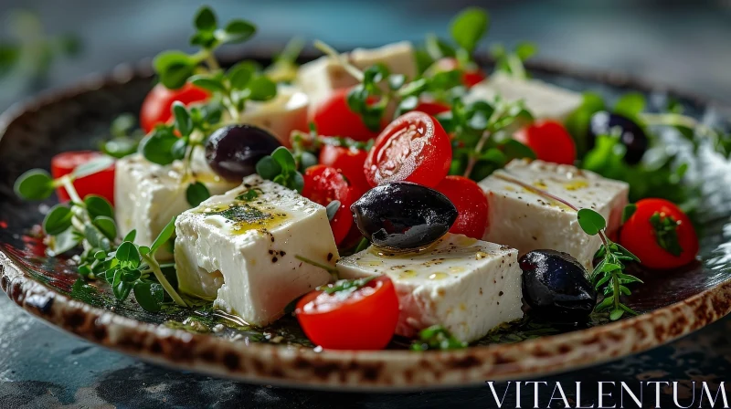 Delicious Greek Salad with Feta Cheese, Tomatoes, and Olives AI Image