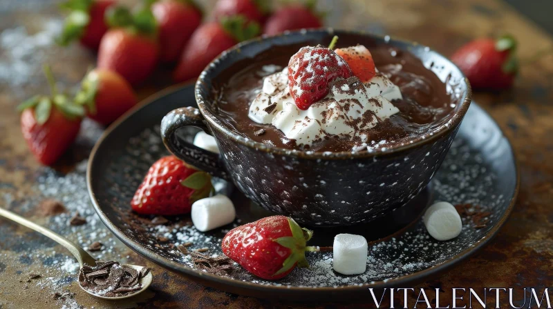 Delicious Hot Chocolate with Whipped Cream and Strawberries AI Image